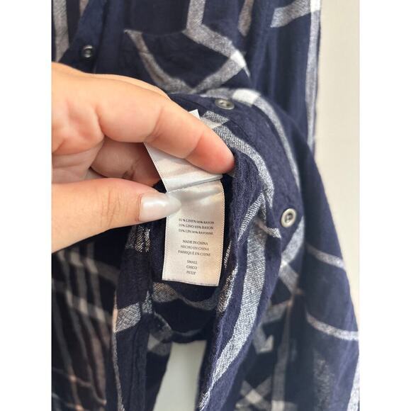Rails X Free People Long Sleeve Button Down Plaid Shirt Size Small Blue White - Picture 3 of 7